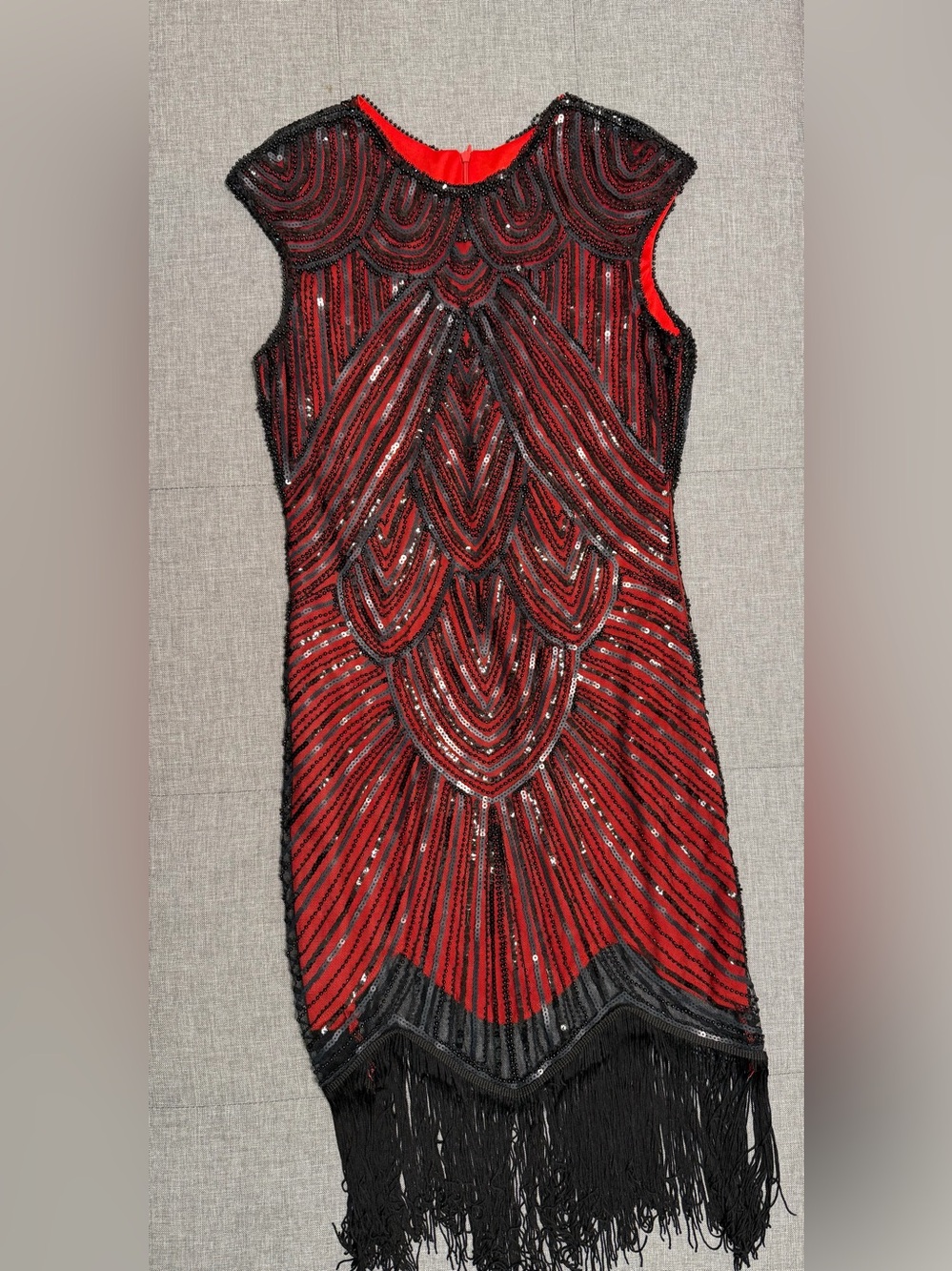 Red Beaded Sleeveless Cocktail Dress